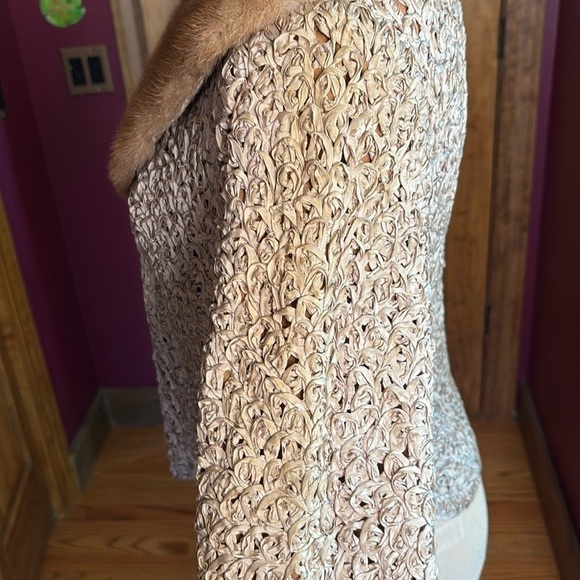 Vintage 40s 50s Pam Stewart ribbon knit crop coat chocolate brown mink collar - Picture 9 of 17